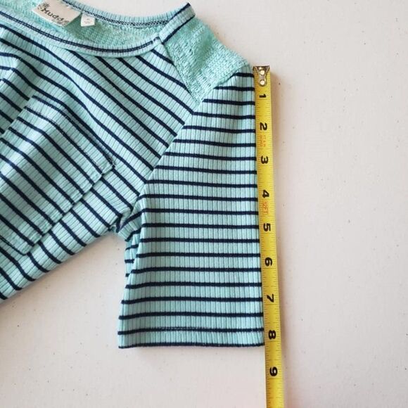 Mudd Green & Blue Striped Short Sleeved Top Size 8 - Picture 9 of 12